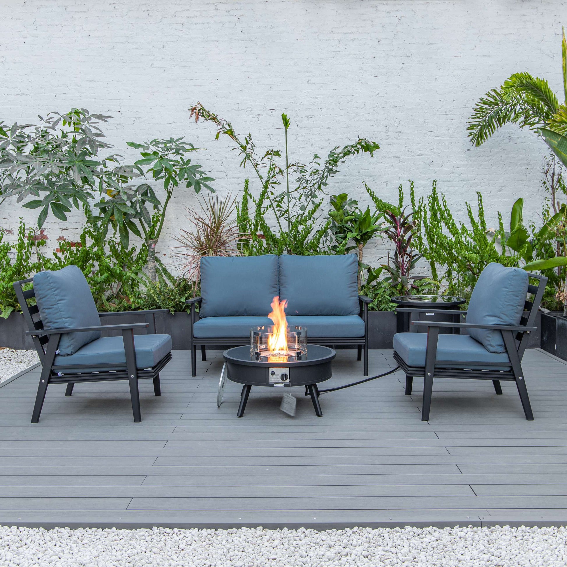 LeisureMod Walbrooke Modern Black Patio Conversation With Round Fire Pit & Tank Holder | Outdoor Sofas, Loveseats & Sectionals | Modishstore - 20