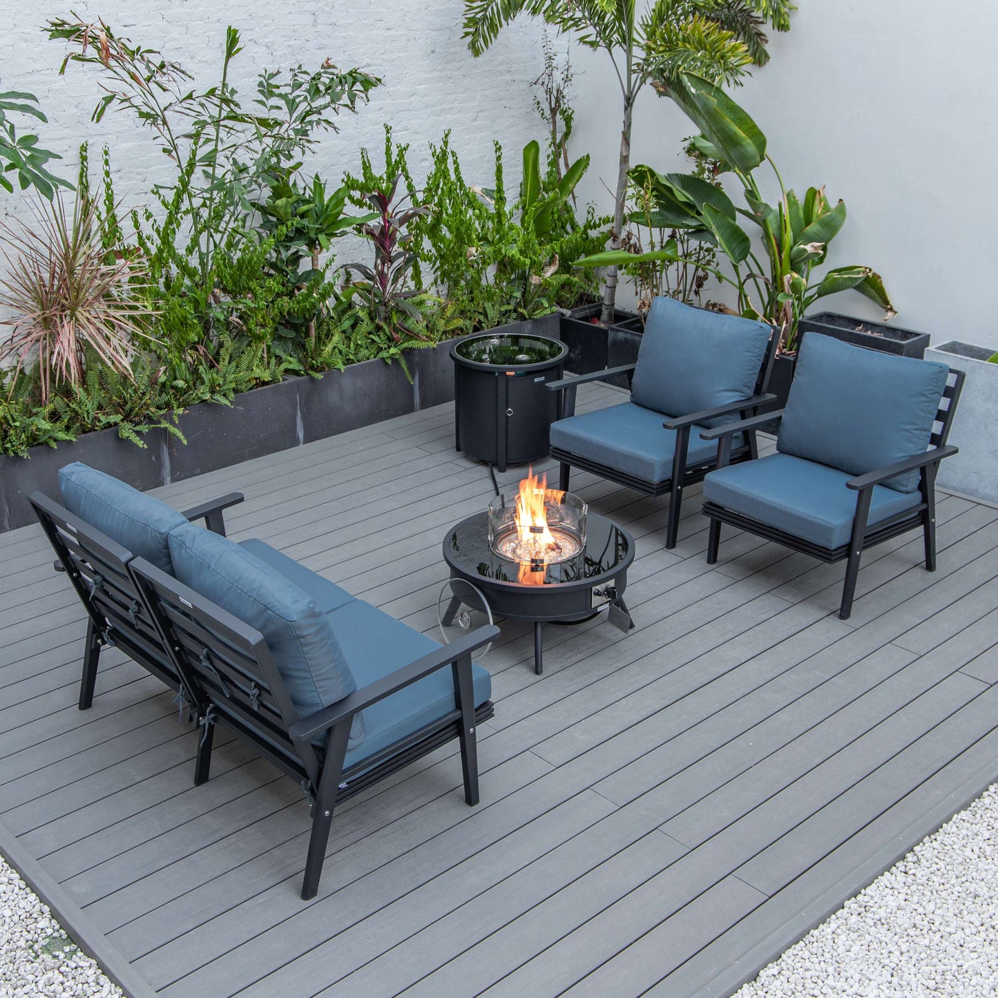 LeisureMod Walbrooke Modern Black Patio Conversation With Round Fire Pit & Tank Holder | Outdoor Sofas, Loveseats & Sectionals | Modishstore - 12