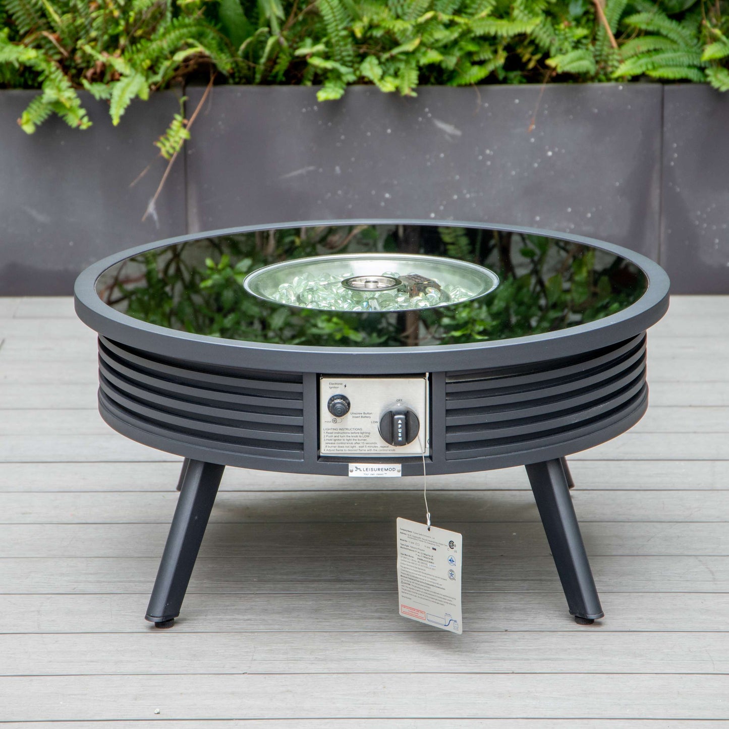 LeisureMod Walbrooke Modern Black Patio Conversation With Round Fire Pit & Tank Holder | Outdoor Sofas, Loveseats & Sectionals | Modishstore - 97