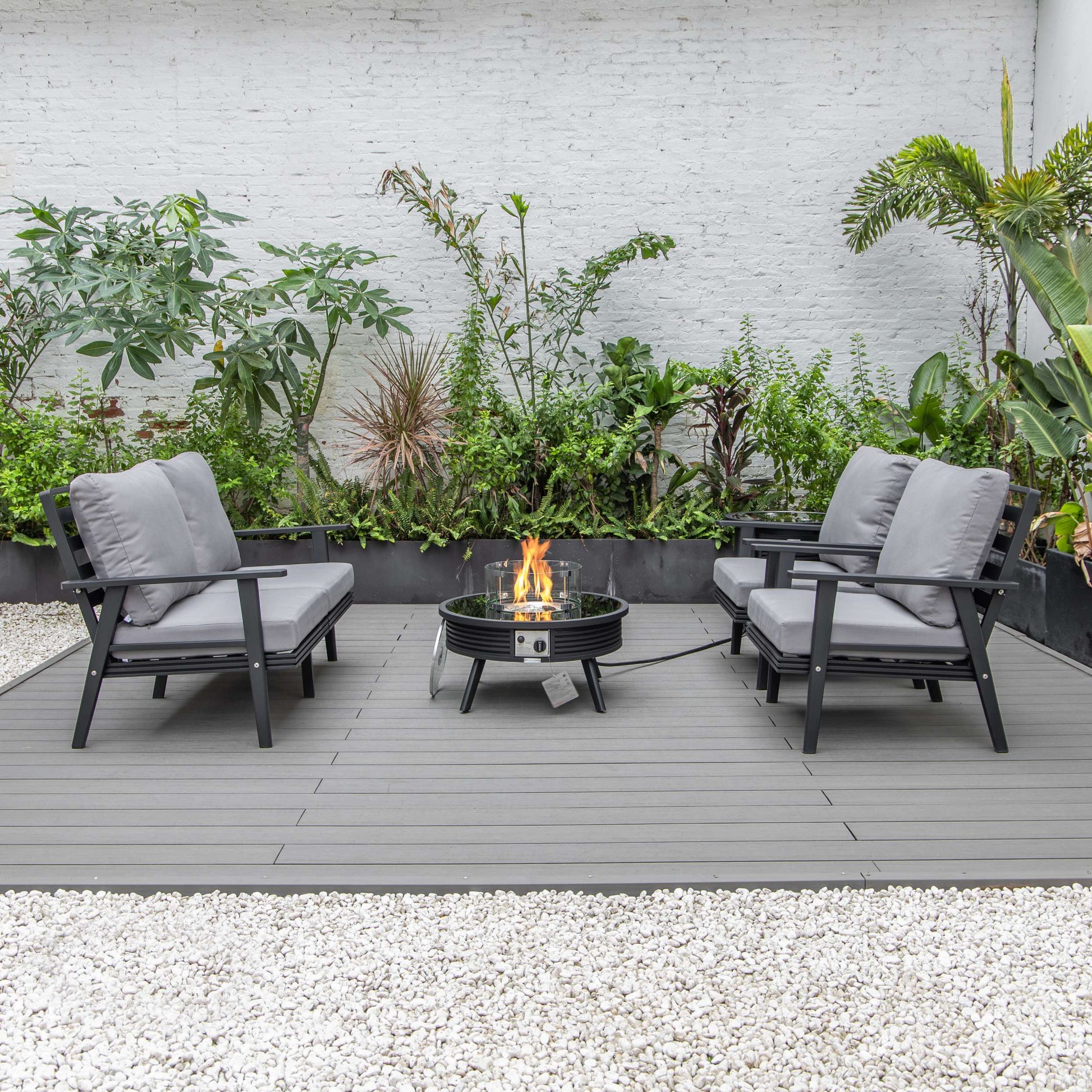 LeisureMod Walbrooke Modern Black Patio Conversation With Round Fire Pit & Tank Holder | Outdoor Sofas, Loveseats & Sectionals | Modishstore - 13