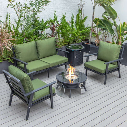 LeisureMod Walbrooke Modern Black Patio Conversation With Round Fire Pit With Slats Design & Tank Holder | Outdoor Sofas, Loveseats & Sectionals | Modishstore - 38