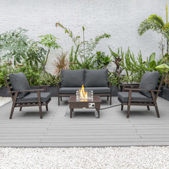 LeisureMod Walbrooke Modern Brown Patio Conversation With Square Fire Pit & Tank Holder