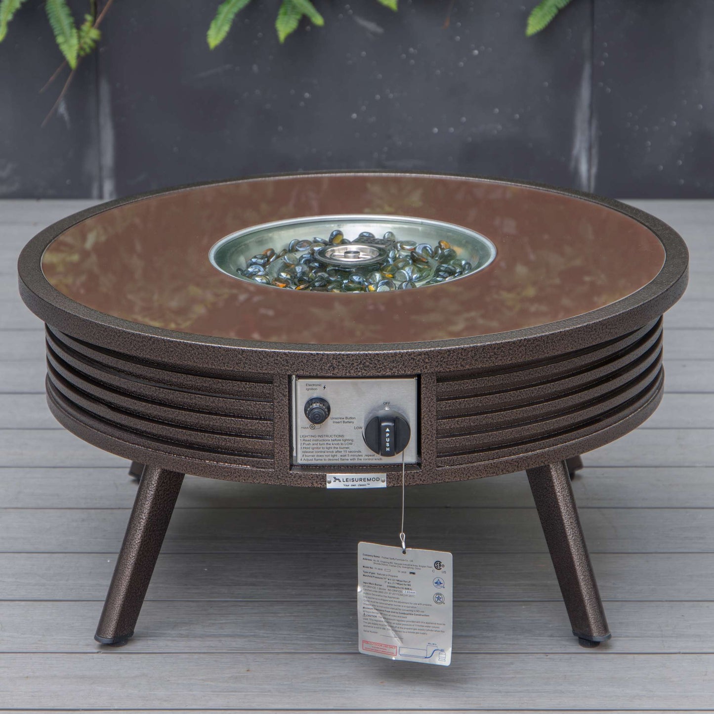 LeisureMod Walbrooke Modern Brown Patio Conversation With Round Fire Pit & Tank Holder | Outdoor Sofas, Loveseats & Sectionals | Modishstore - 42