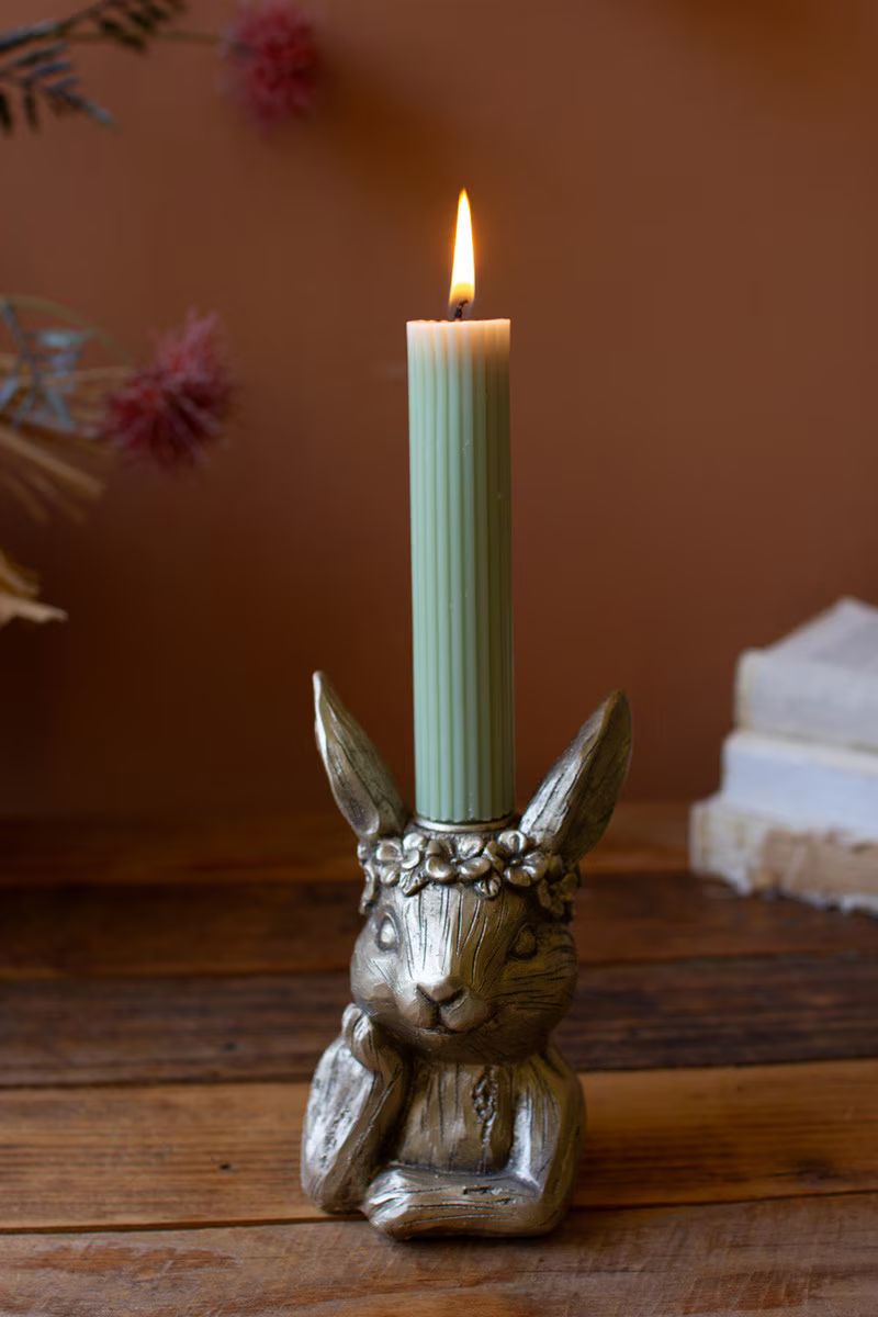 Painted Resin Taper Candle Holder - Rabbit By Kalalou | Candle Holders | Modishstore - 1