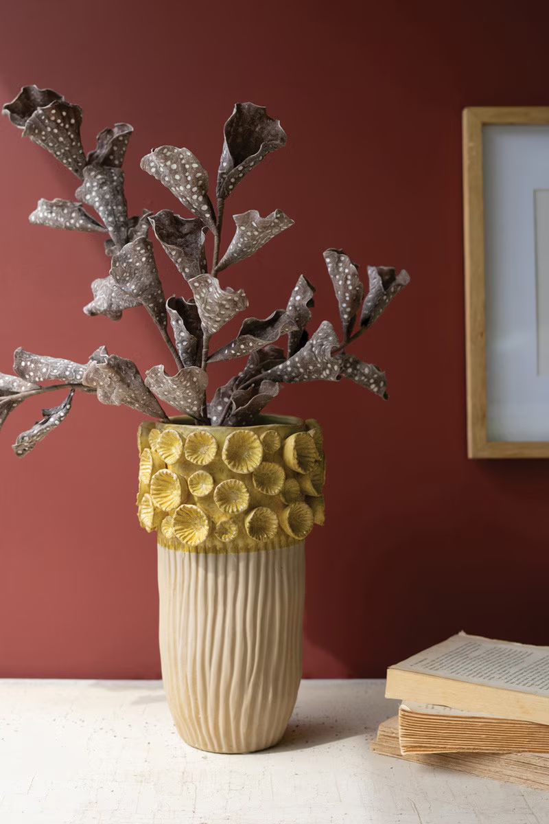 Ceramic Vase With Yellow Flower Detail - Large By Kalalou | Vases | Modishstore - 1