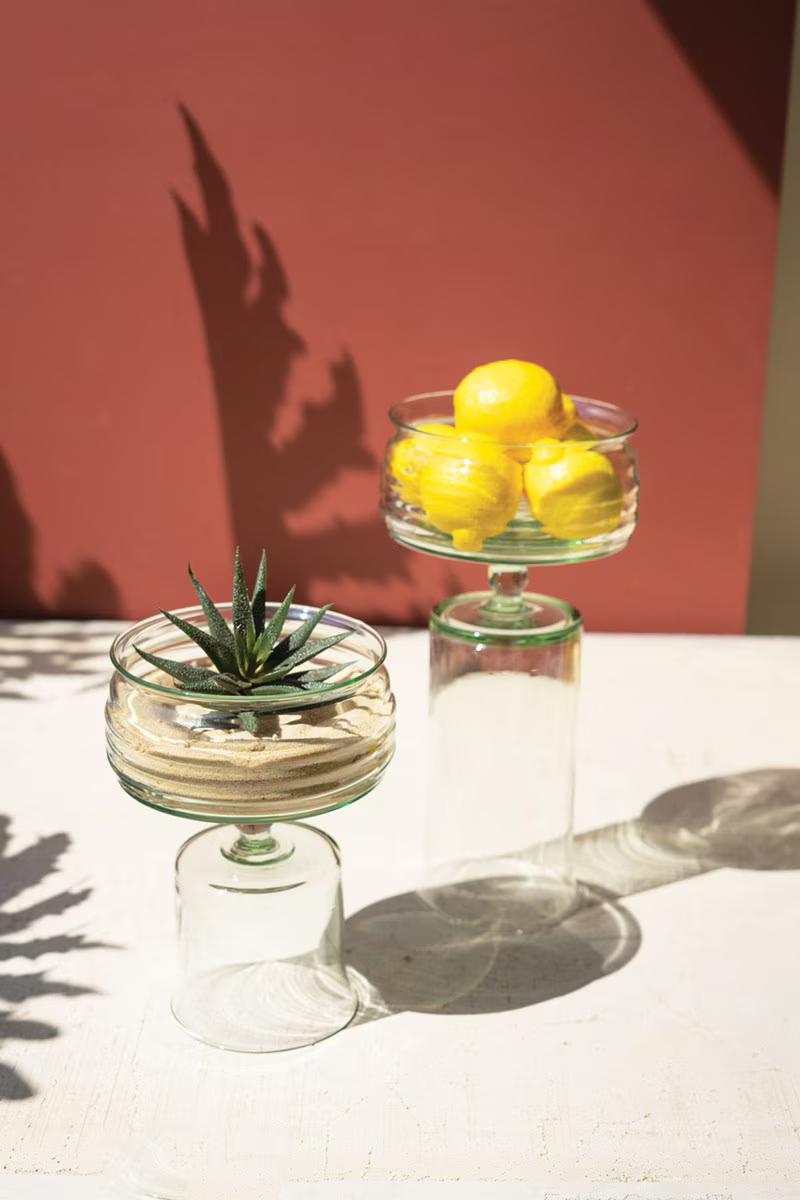 Set Of Two Glass Compotes With Bases By Kalalou | Outdoor Planters, Troughs & Cachepots | Modishstore - 1