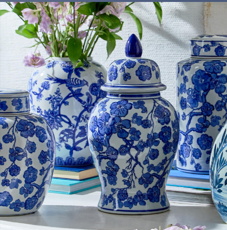 Blue/White Covered Temple Jar Set Of 6 By Tozai Home | Jars & Canisters | Modishstore - 2