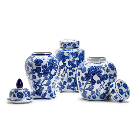 Blue/White Covered Temple Jar Set Of 6 By Tozai Home | Jars & Canisters | Modishstore - 3