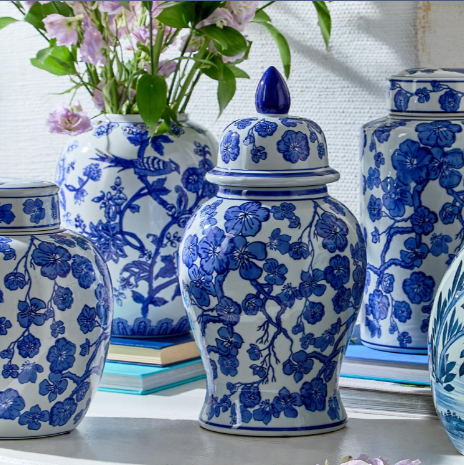 Blue/White Covered Temple Jar Set Of 6 By Tozai Home | Jars & Canisters | Modishstore - 4