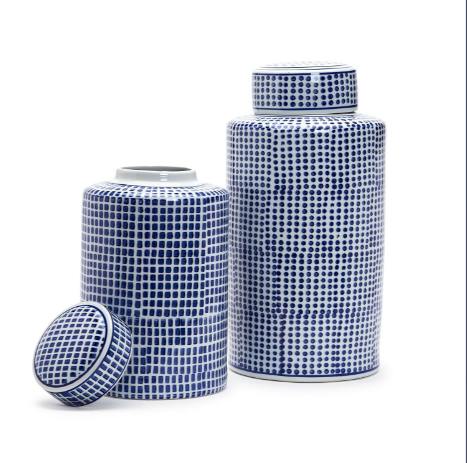 Blue/White Covered Jar Set Of 4 By Tozai Home | Jars & Canisters | Modishstore - 1