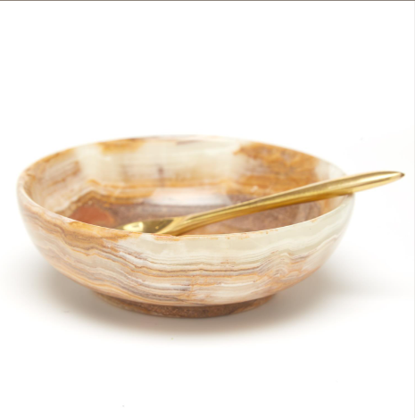 Onyx-Marble Bowl with Golden Spoon Asst 5 Colors Set Of 5 By Tozai Home | Bowls | Modishstore - 4