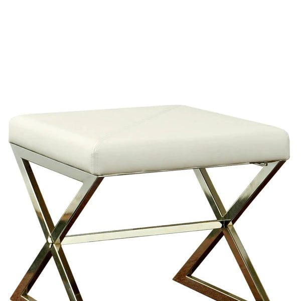 Contemporary Upholstered Stool Metal Base, White By Benzara | Stools | Modishstore - 4