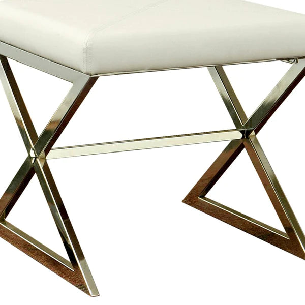 Contemporary Upholstered Stool Metal Base, White By Benzara | Stools | Modishstore - 3