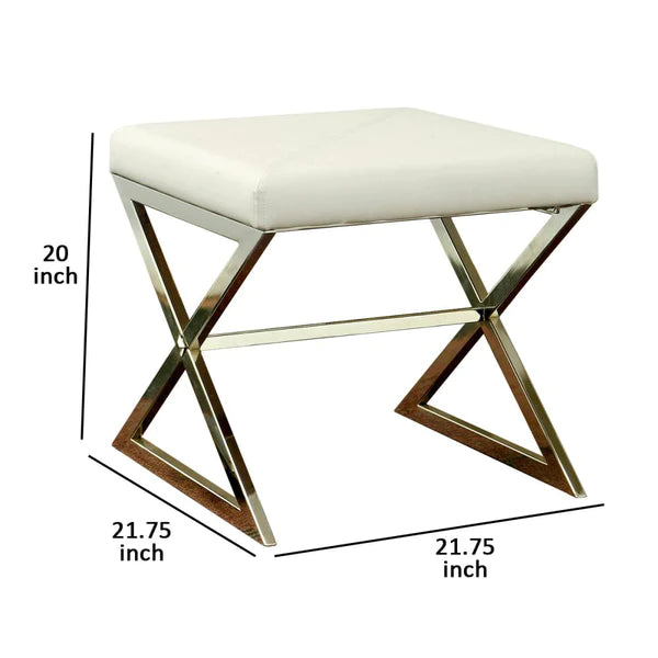 Contemporary Upholstered Stool Metal Base, White By Benzara | Stools | Modishstore - 2