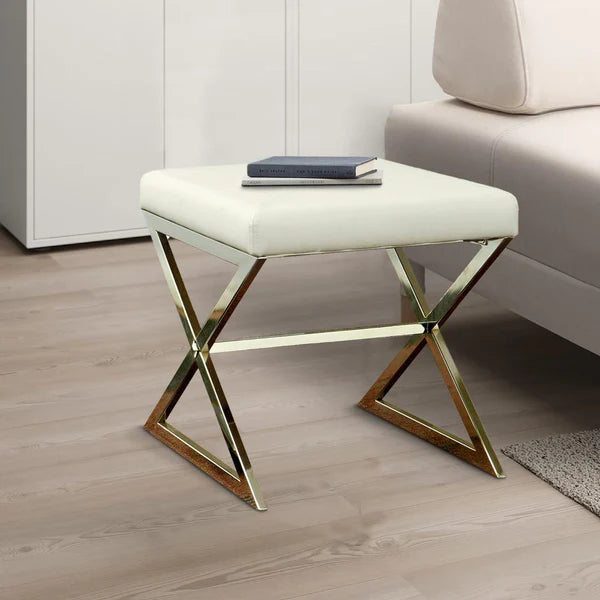 Contemporary Upholstered Stool Metal Base, White By Benzara | Stools | Modishstore