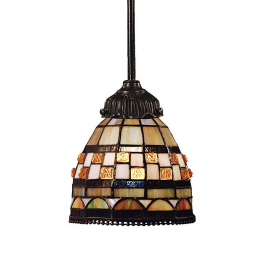 Jewelstone 1-Light Mini Pendant in Tiffany Bronze with Tiffany Style Glass | Pendant Lamps | Modishstore