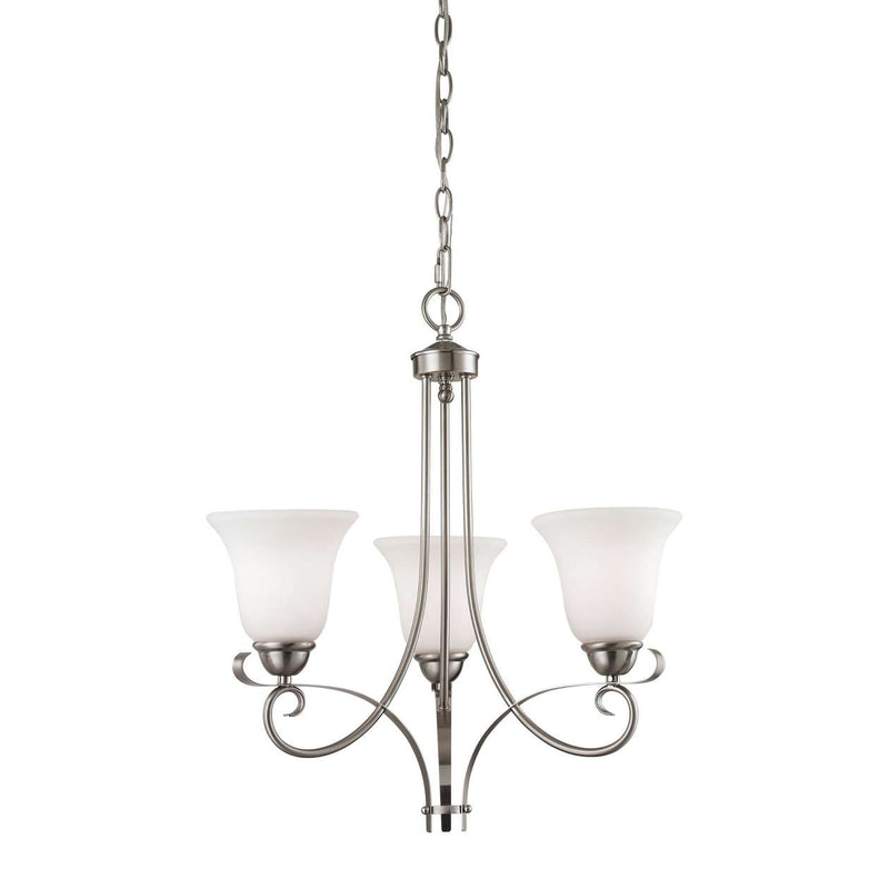 Brighton 3-Light Chandelier in Brushed Nickel with White Glass | Chandeliers | Modishstore