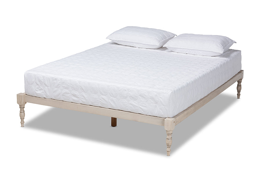 baxton studio iseline modern and contemporary antique white finished wood king size platform bed frame | Modish Furniture Store-2