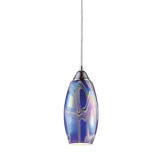 Iridescence 1-Light Mini Pendant in Satin Nickel with Storm Blue Glass ELK Lighting | Pendant Lamps | Modishstore