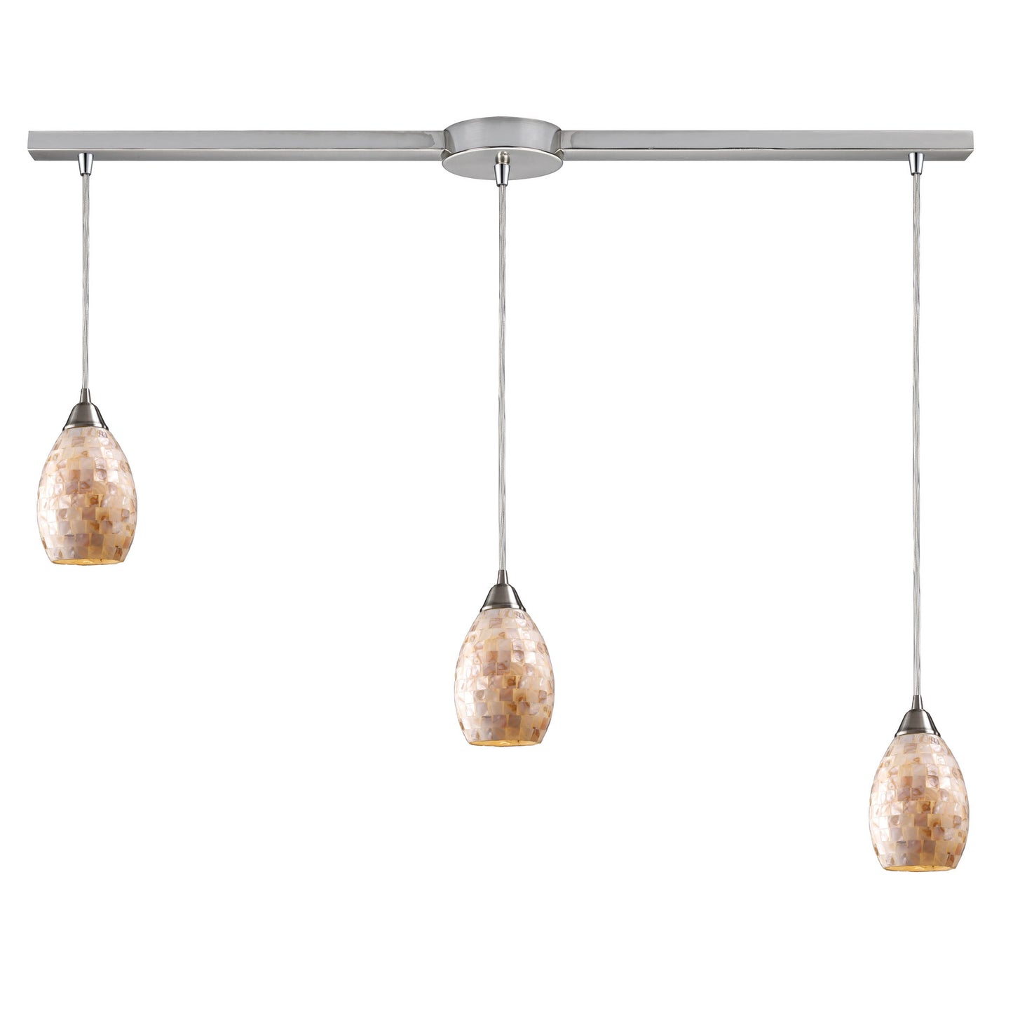 Capri 3-Light Linear Pendant Fixture in Satin Nickel with Capiz Shell Glass ELK Lighting | Pendant Lamps | Modishstore