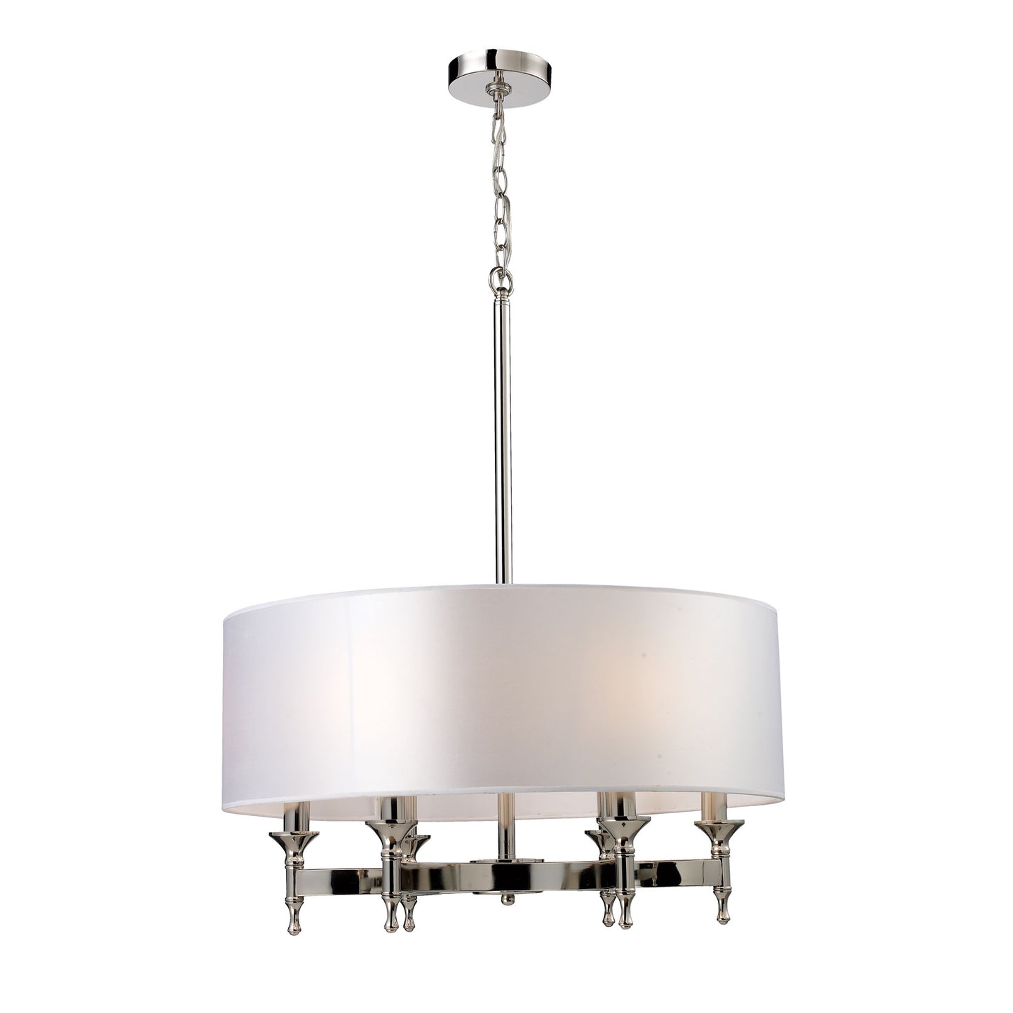 Pembroke 6-Light Chandelier in Polished Nickel with White Fabric Shade ELK Lighting | Chandeliers | Modishstore