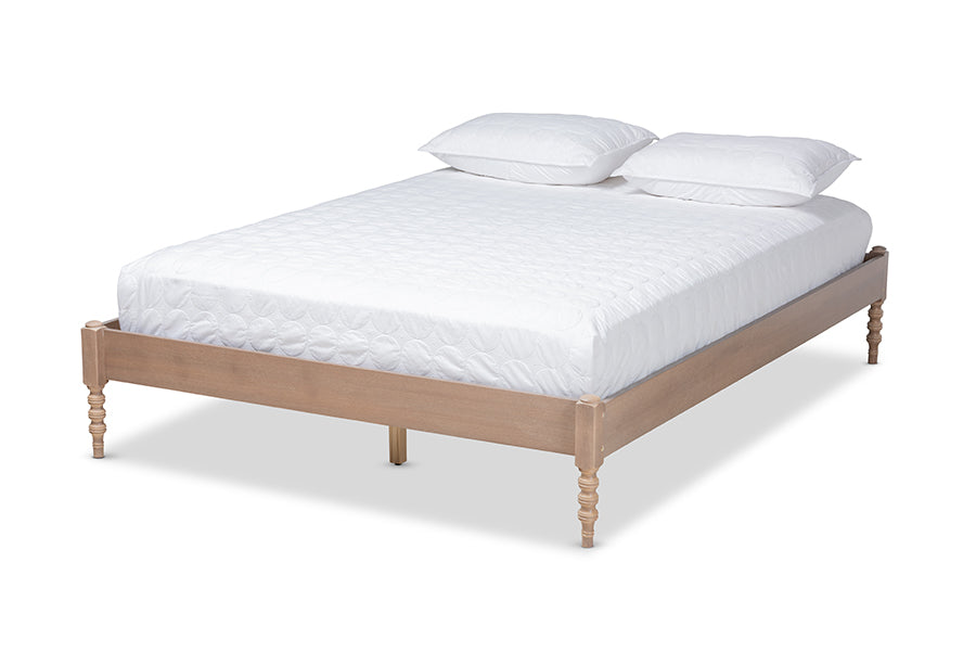 baxton studio cielle french bohemian antique oak finished wood queen size platform bed frame | Modish Furniture Store-2