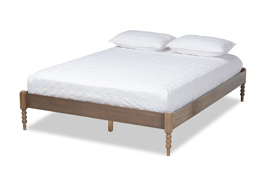 baxton studio cielle french bohemian weathered grey oak finished wood queen size platform bed frame | Modish Furniture Store-2