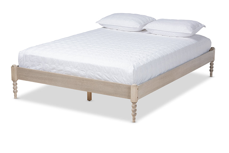 baxton studio cielle french bohemian antique white oak finished wood queen size platform bed frame | Modish Furniture Store-2