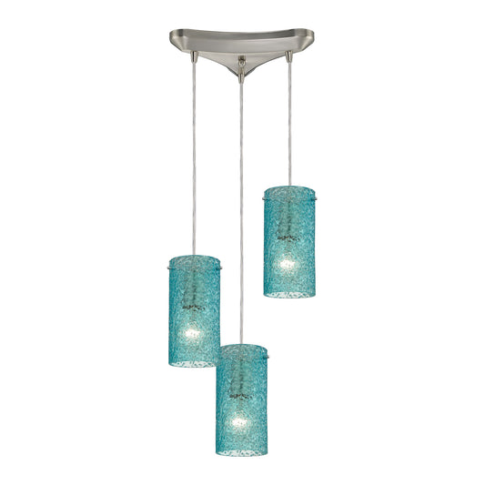 Ice Fragments 3-Light Triangular Pendant Fixture in Satin Nickel with Aqua Glass ELK Lighting | Pendant Lamps | Modishstore