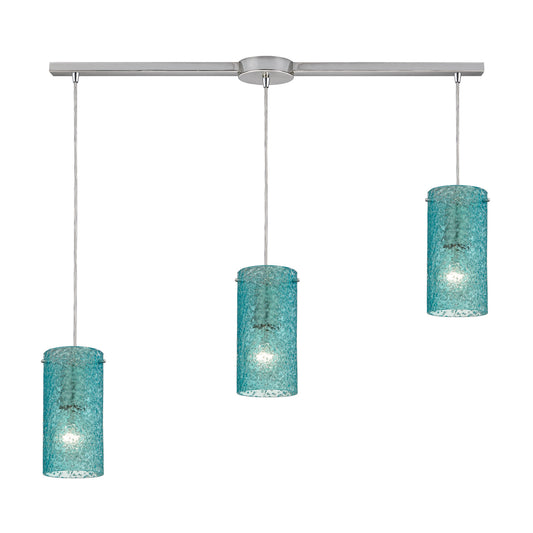 Ice Fragments 3-Light Linear Pendant Fixture in Satin Nickel with Aqua Glass ELK Lighting | Pendant Lamps | Modishstore