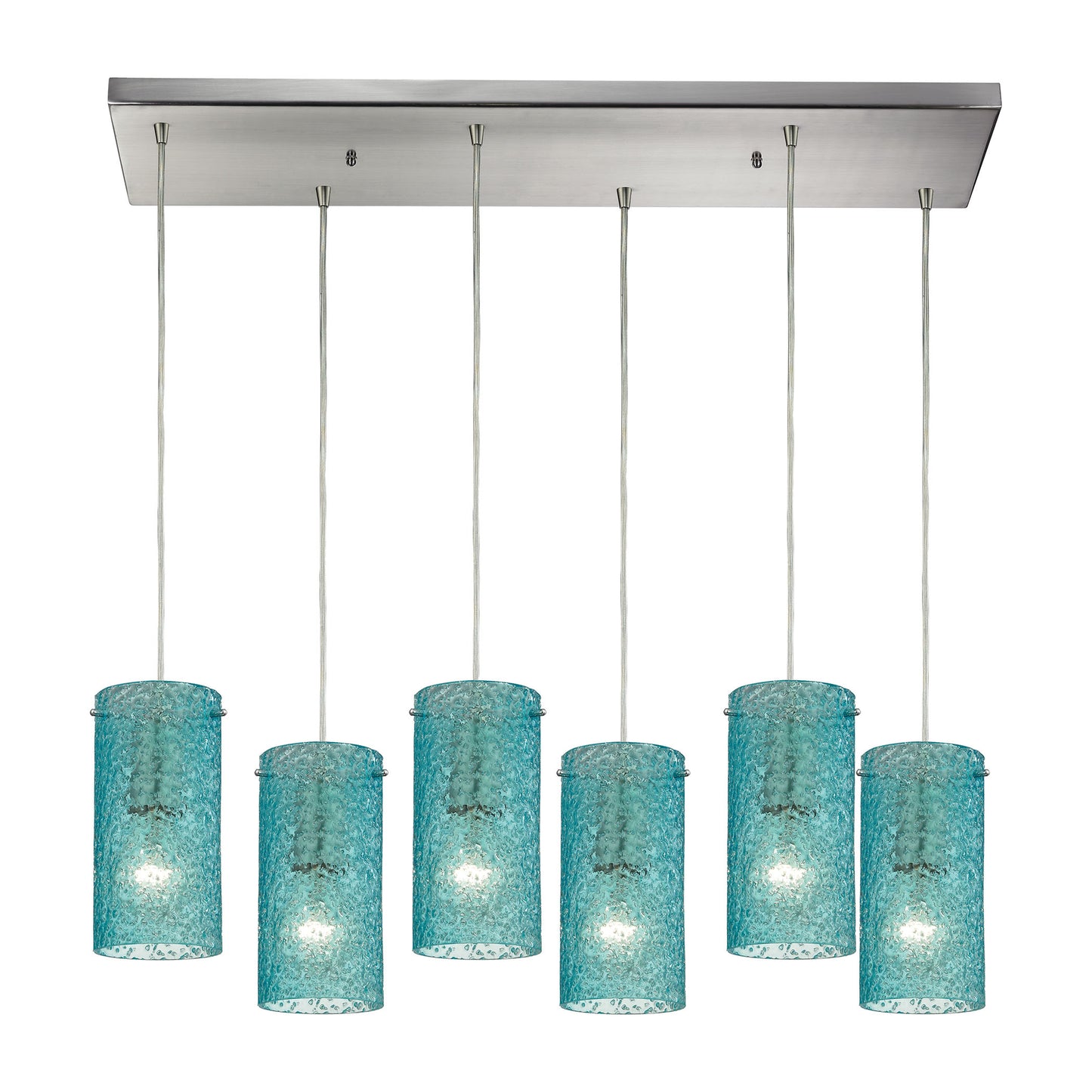 Ice Fragments 6-Light Rectangular Pendant Fixture in Satin Nickel with Aqua Glass ELK Lighting | Pendant Lamps | Modishstore