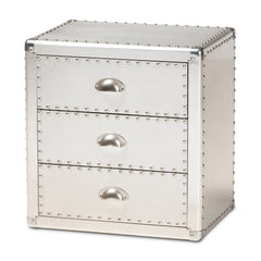 Baxton Studio Armel French Industrial Silver Metal 3-Drawer Nightstand