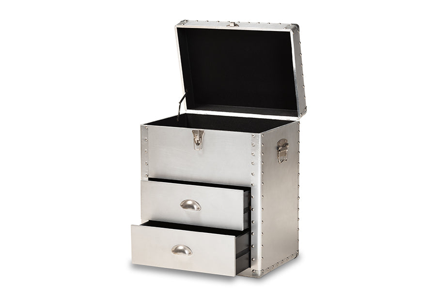 baxton studio serge french industrial silver metal 2 drawer accent storage cabinet | Modish Furniture Store-3