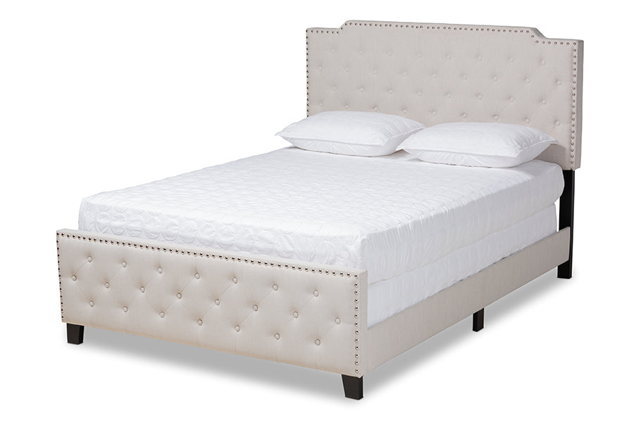 baxton studio marion modern transitional beige fabric upholstered button tufted full size panel bed | Modish Furniture Store-2