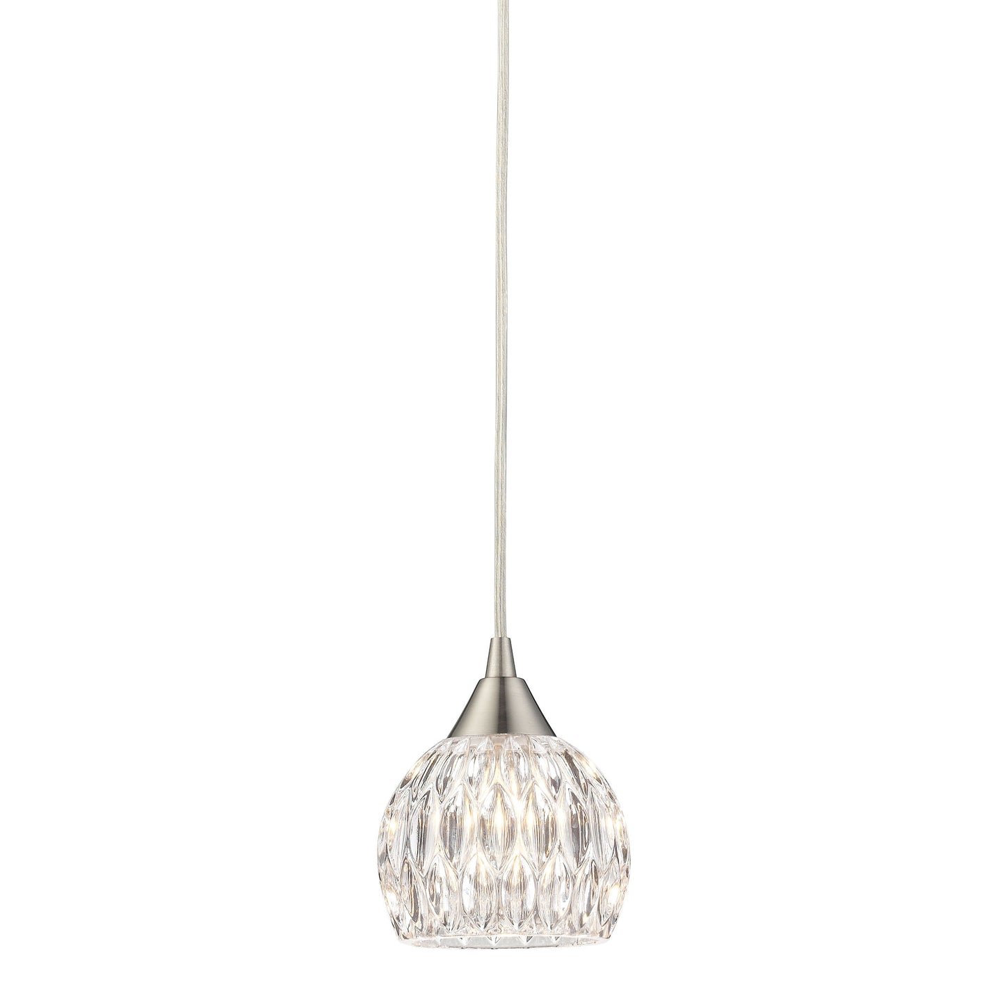 Kersey 1-Light Mini Pendant in Satin Nickel with Clear Crystal ELK Lighting 10342/1 | Pendant Lamps | Modishstore