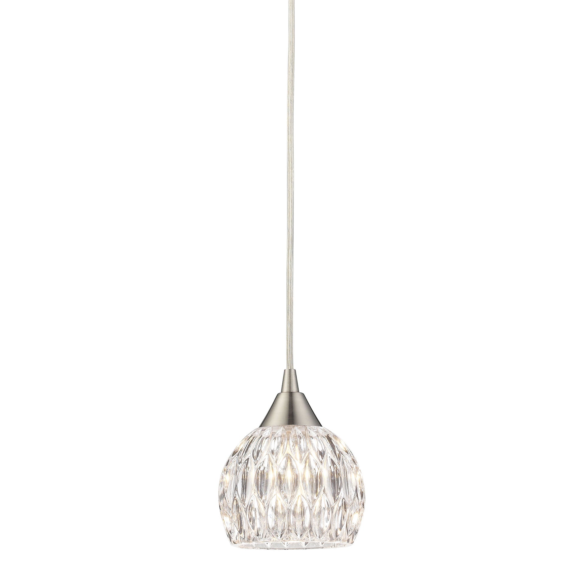 Kersey 1-Light Mini Pendant in Satin Nickel with Clear Crystal ELK Lighting 10342/1 | Pendant Lamps | Modishstore