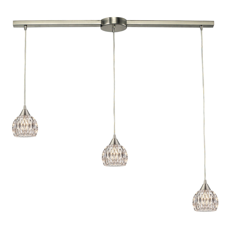 Kersey 3-Light Linear Pendant Fixture in Satin Nickel with Clear Crystal ELK Lighting 10342/3L | Pendant Lamps | Modishstore