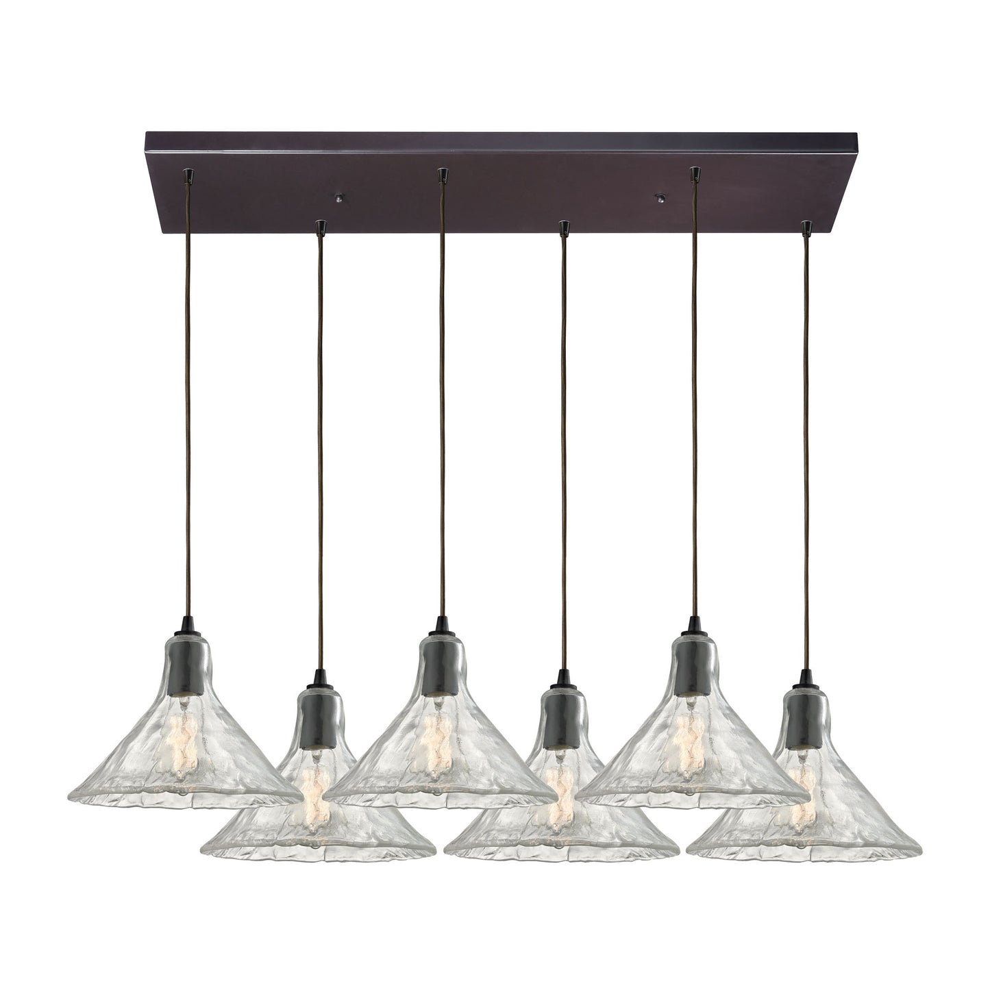 Hand Formed Glass 6-Light Rectangular Pendant Fixture in Oiled Bronze with Clear Hand-formed Glass ELK Lighting | Pendant Lamps | Modishstore