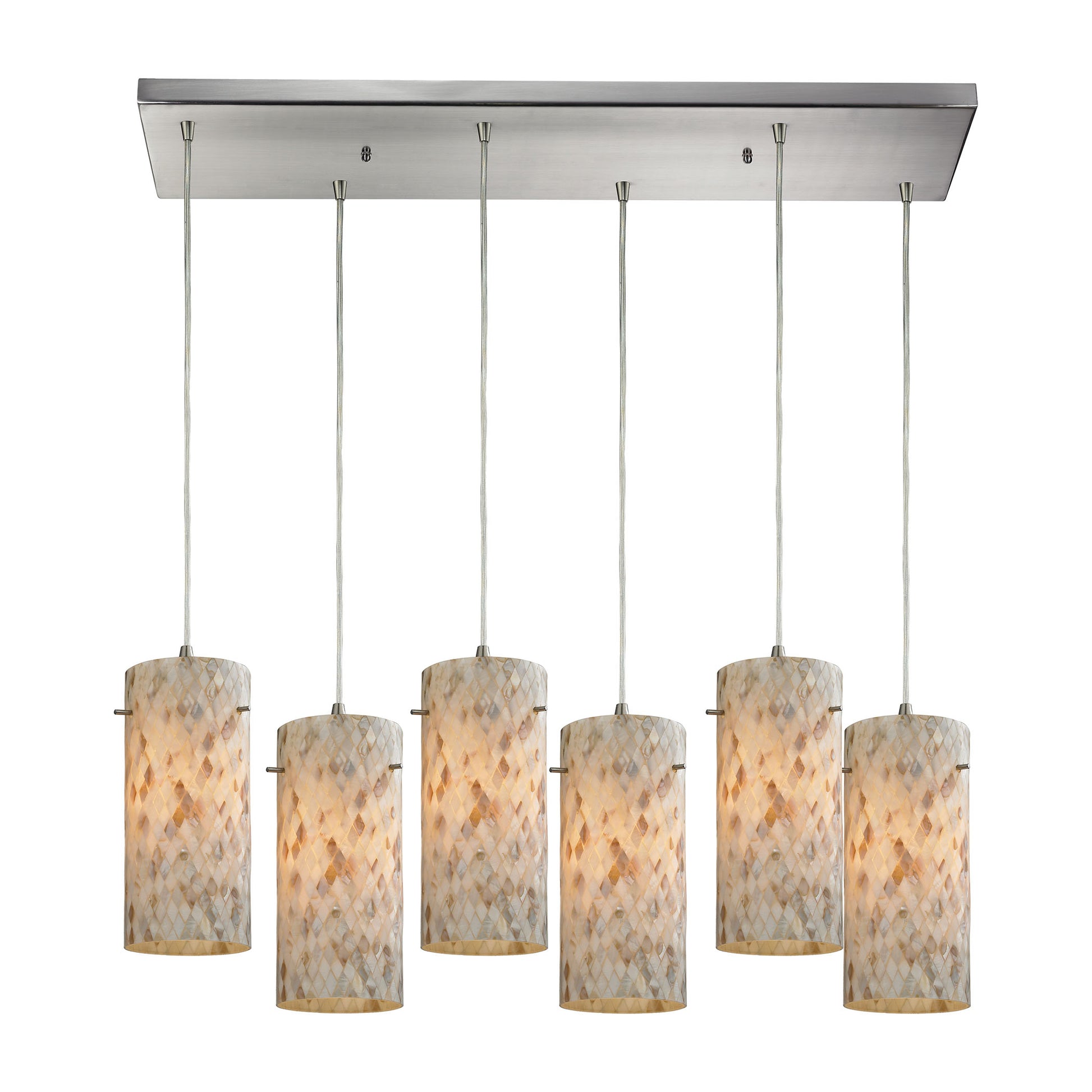 Capri 6-Light Rectangular Pendant Fixture in Satin Nickel with Capiz Shell Glass ELK Lighting 10442/6RC | Pendant Lamps | Modishstore