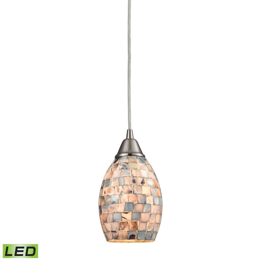 Capri 1-Light Mini Pendant in Satin Nickel with Gray Capiz Shells on Glass - Includes LED Bulb | Pendant Lamps | Modishstore