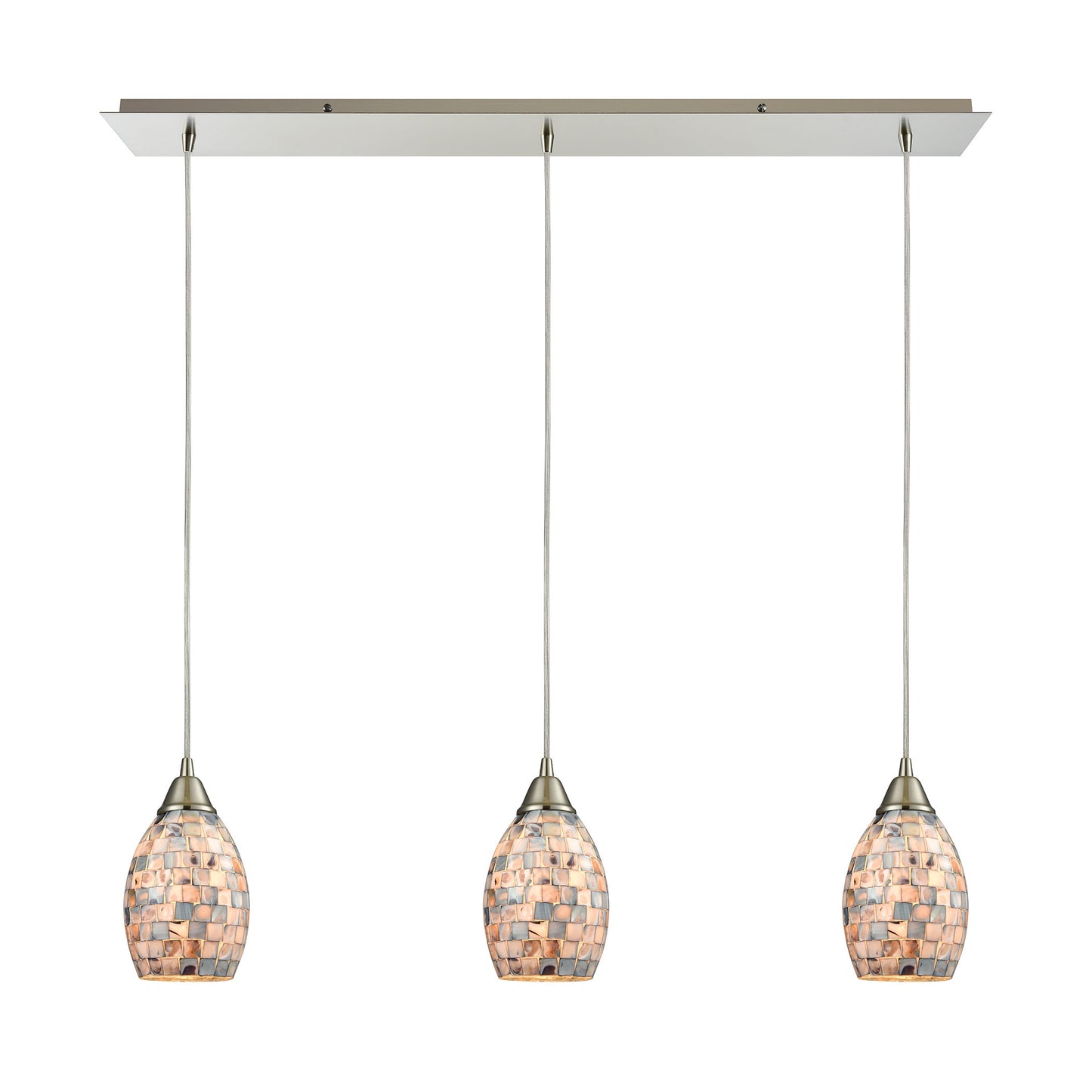 Capri 3-Light Linear Mini Pendant Fixture in Satin Nickel with Gray Capiz Shells on Glass ELK Lighting | Pendant Lamps | Modishstore