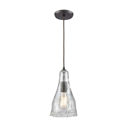 Hand Formed Glass 1-Light Mini Pendant in Oiled Bronze with Clear Hand-formed Glass | Pendant Lamps | Modishstore