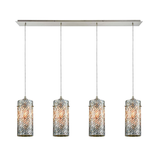 Capri 4-Light Linear Pendant Fixture in Satin Nickel with Gray Capiz Shells on Glass | Pendant Lamps | Modishstore