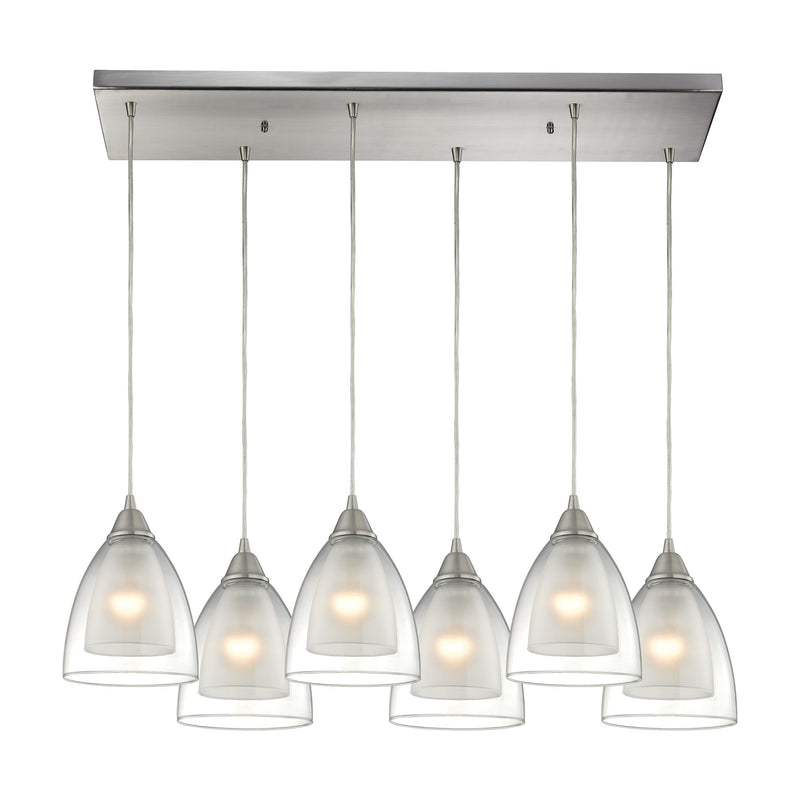 Layers 6-Light Rectangular Pendant Fixture in Satin Nickel with Clear Glass ELK Lighting | Pendant Lamps | Modishstore