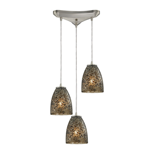 Fissure 3-Light Triangular Pendant Fixture in Satin Nickel with Smoke Glass ELK Lighting | Pendant Lamps | Modishstore