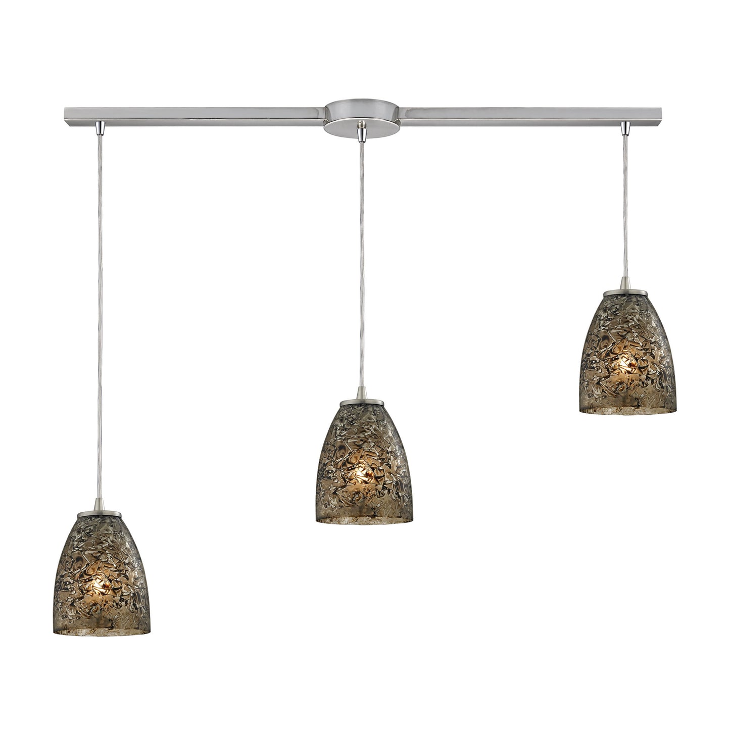 Fissure 3-Light Linear Pendant Fixture in Satin Nickel with Smoke Glass ELK Lighting | Pendant Lamps | Modishstore