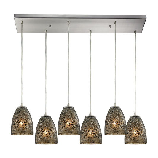 Fissure 6-Light Rectangular Pendant Fixture in Satin Nickel with Smoke Glass ELK Lighting | Pendant Lamps | Modishstore