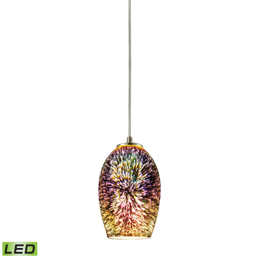 Illusions 1-Light Mini Pendant in Satin Nickel with Fireworks Glass - Includes LED Bulb | Pendant Lamps | Modishstore