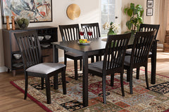 Baxton Studio Minette Modern and Contemporary Gray Fabric Upholstered and Espresso Brown Finished Wood 7-Piece Dining Set