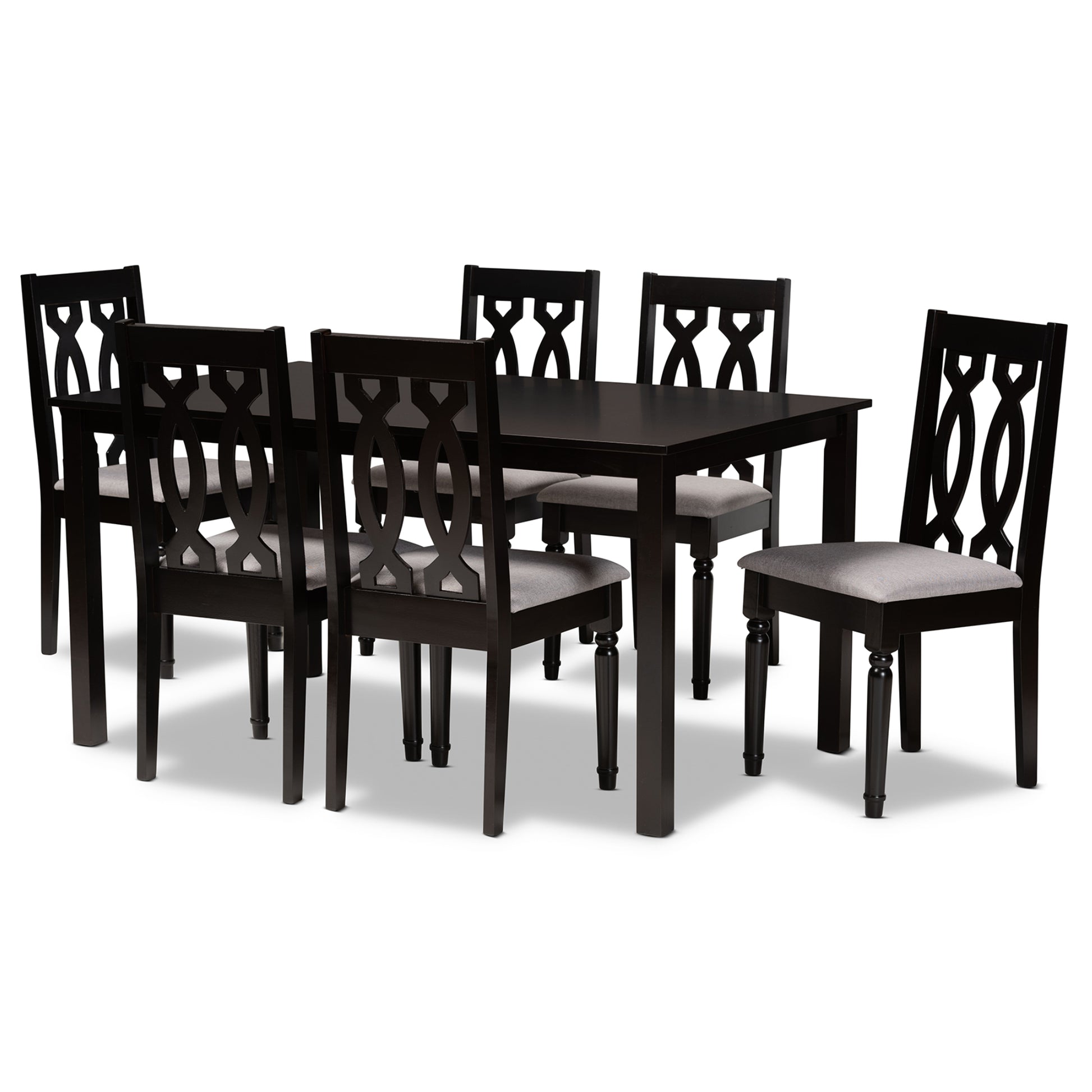 Baxton Studio Cherese Modern and Contemporary Grey Fabric Upholstered and Dark Brown Finished Wood 7-Piece Dining Set | Dining Sets | Modishstore - 2